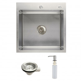 Мойка квадратная до 3,2мм, 500*500мм, сатин, сифон + дозатор,PVD покрытие, AKS