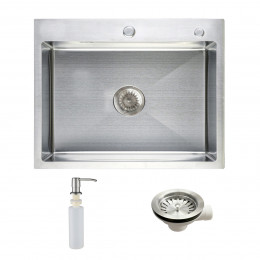 Мойка н/сталь, прямоугольная одночашевая, 580*450мм, сатин, PVD покрытие, врезн на/вровень столешнице, AKS (3,2мм)