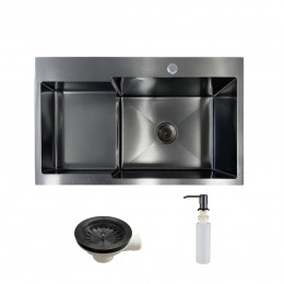 Мойка н/сталь, прямоугольная одночашевая, 780*480мм, графит, PVD покрытие, мойка справа, врезн на/вровень столешнице, AKS (3,2мм)