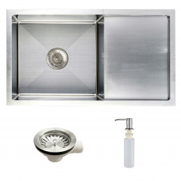 Мойка нержавеющая сталь, прямоугольная одночашевая, 780*440мм, сатин, PVD покрытие, мойка слева, с крылом, AKS (3,2мм)