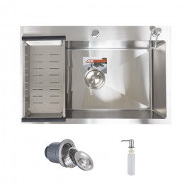 Мойка н/сталь, прямоугольная одночашевая, 700*460мм, глянец сатин, врезн на/вровень столешнице, AKS (3,0мм)