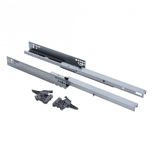 Направляющая скрытого монтажа L-270 с доводчиком ДСП до16mm с замками AKS SLIM SLIDE полное выдвижение / Направляющая левая - 1, Направляющая правая - 1, Замок - 1