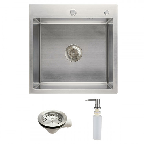 Мойка квадратная до 3,2мм, 500*500мм, сатин, сифон + дозатор,PVD покрытие, AKS