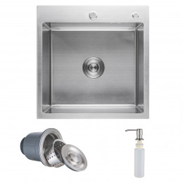 Мойка прямоугольная до 3,2мм, 500*450мм, сатин никель + сифон, дозатор, крепления