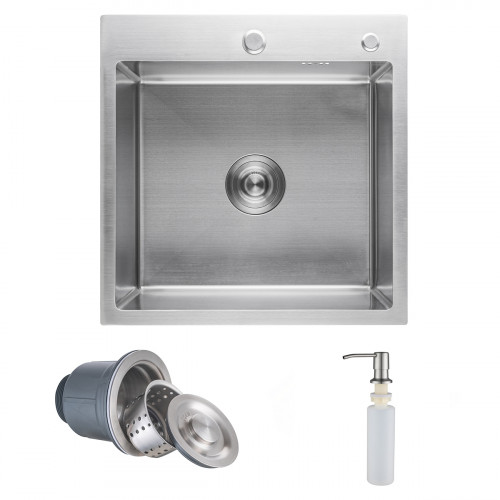 Мойка прямоугольная до 3,2мм, 500*450мм, сатин никель + сифон, дозатор, крепления