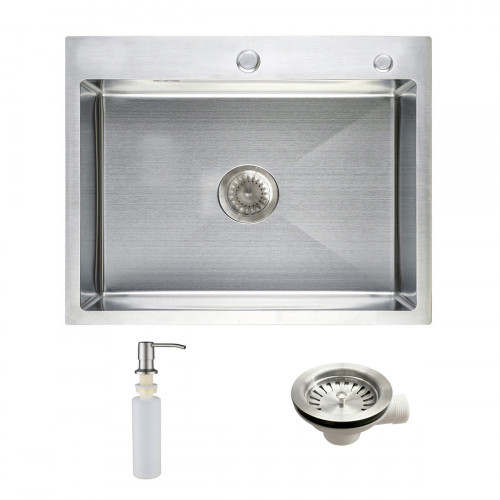 Мойка н/сталь, прямоугольная одночашевая, 580*450мм, сатин, PVD покрытие, врезн на/вровень столешнице, AKS (3,2мм)